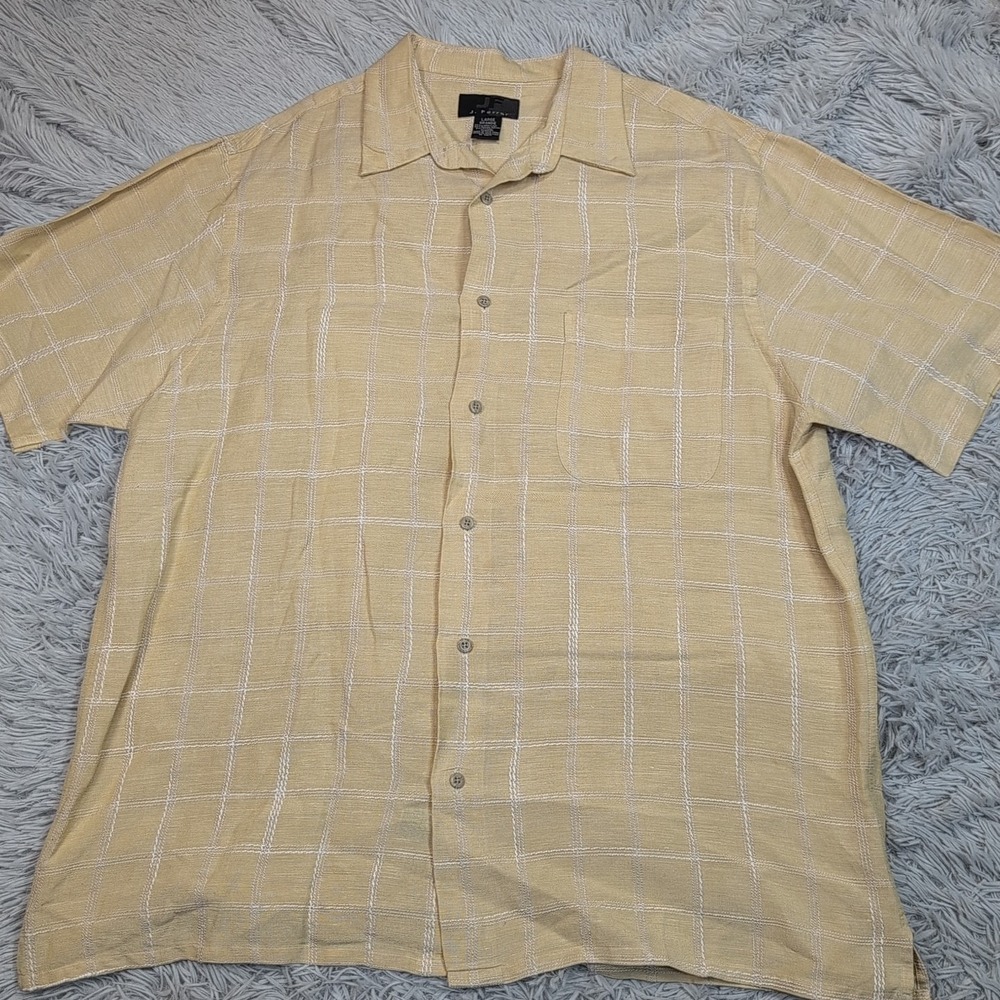 Vintage J. Ferrar Shirt Mens L Linen Blend‎ Preppy Casual Button Up Comfort